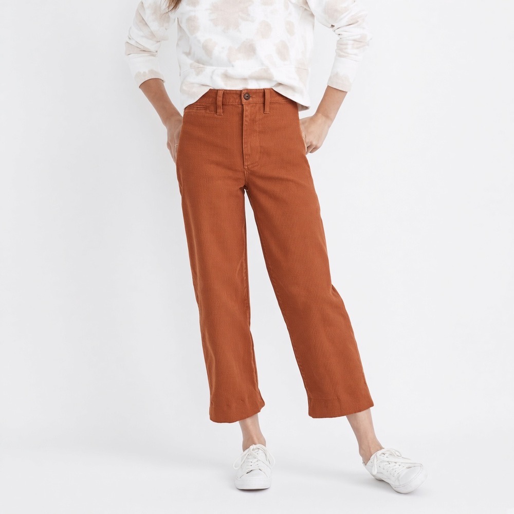 Madewell Slim Emmett Wide-Leg Crop Pants Burnt Orange Rust Size 30 Canvas